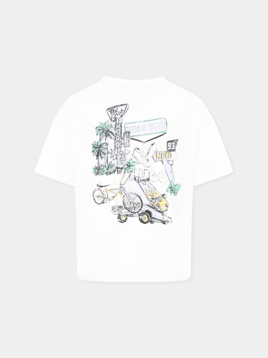 White t-shirt for boy with logo