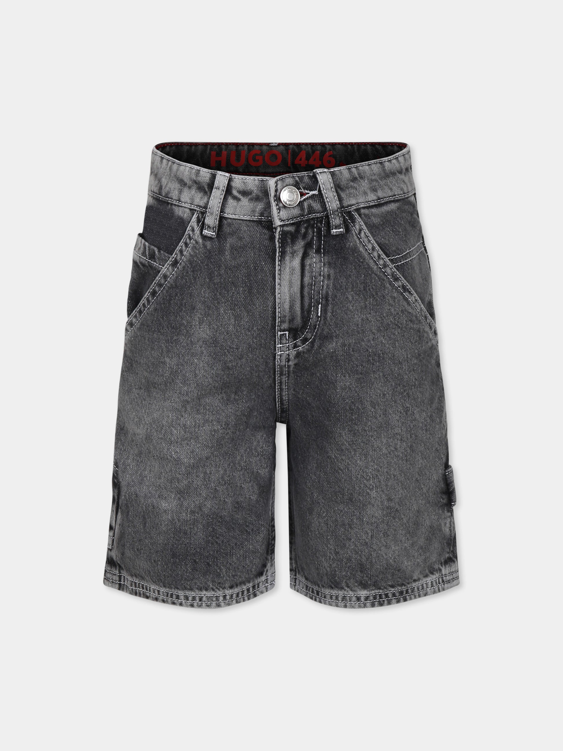 Shorts 446 grigi per bambino con logo,Hugo,G00376 Z21