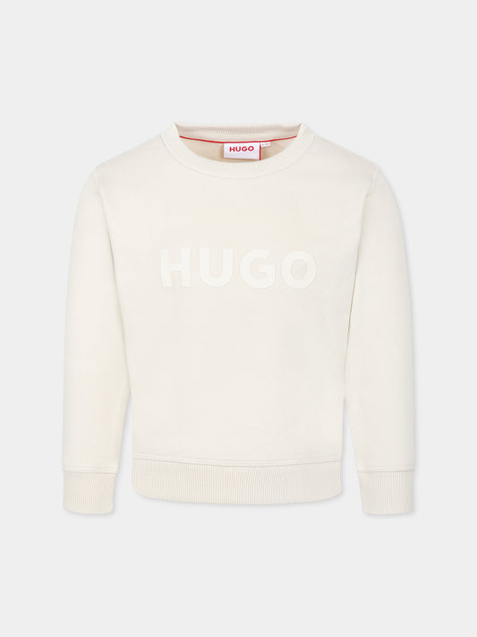 Beige sweatshirt for girl with logo