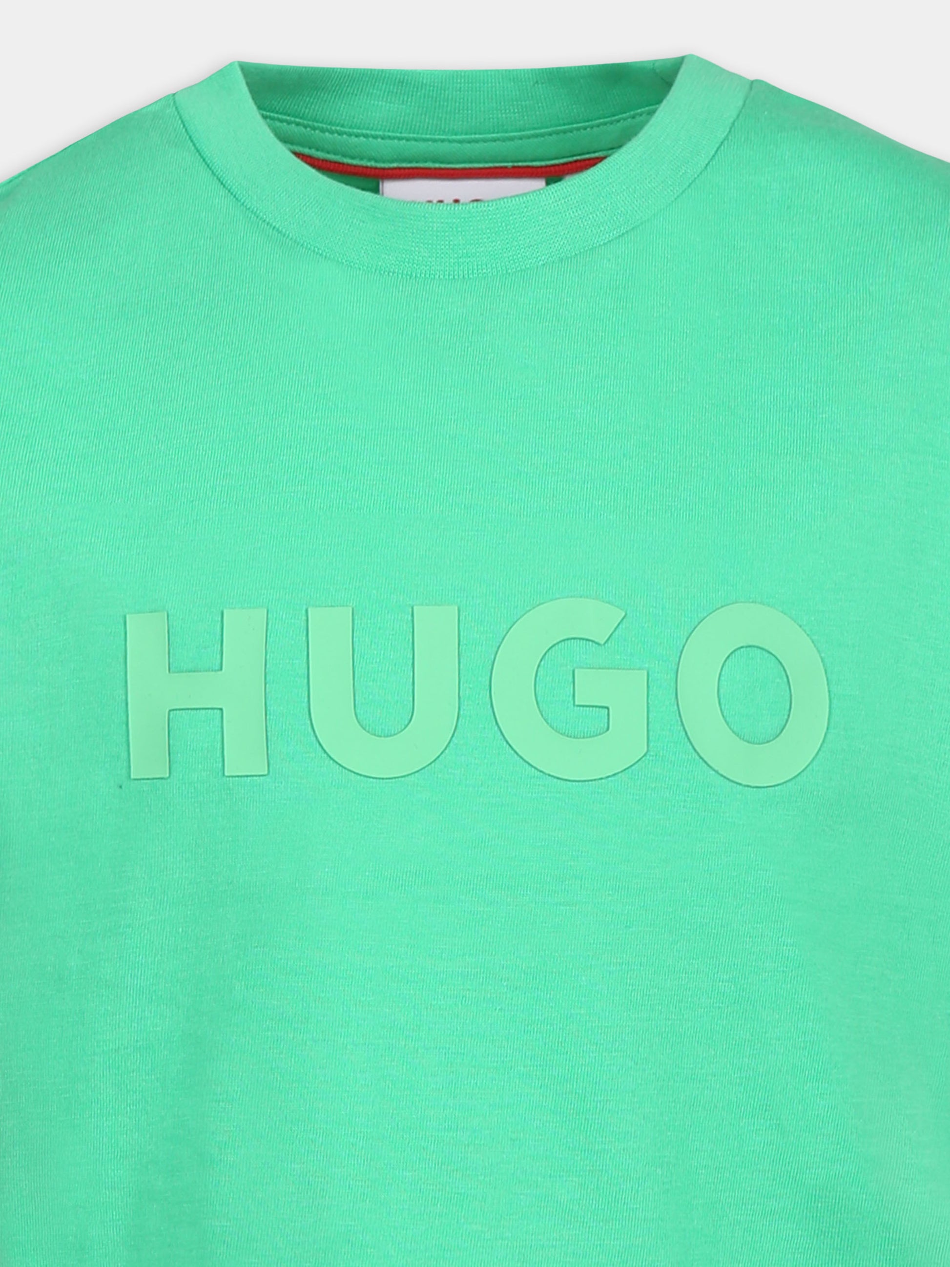 T-shirt verde per bambino con logo,Hugo,G00333 67F