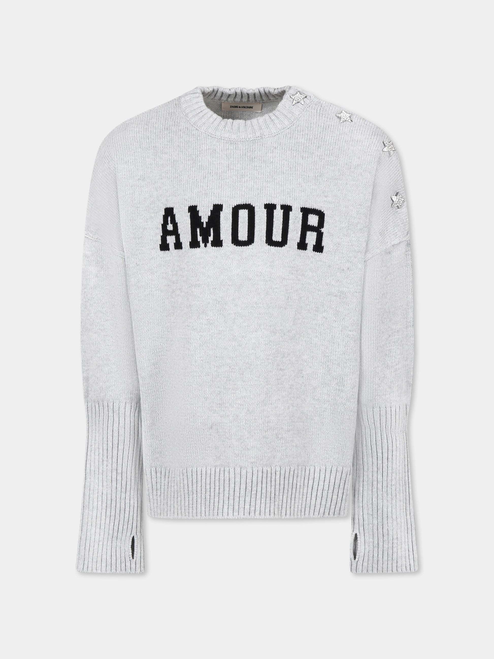 Maglione grigio per bambina con scritta,Zadig & Voltaire Kids,X60328 A07