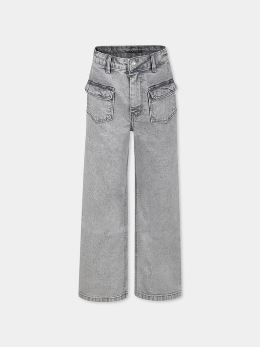 Jeans grigi per bambina con strass,Zadig & Voltaire Kids,X60354 Z20