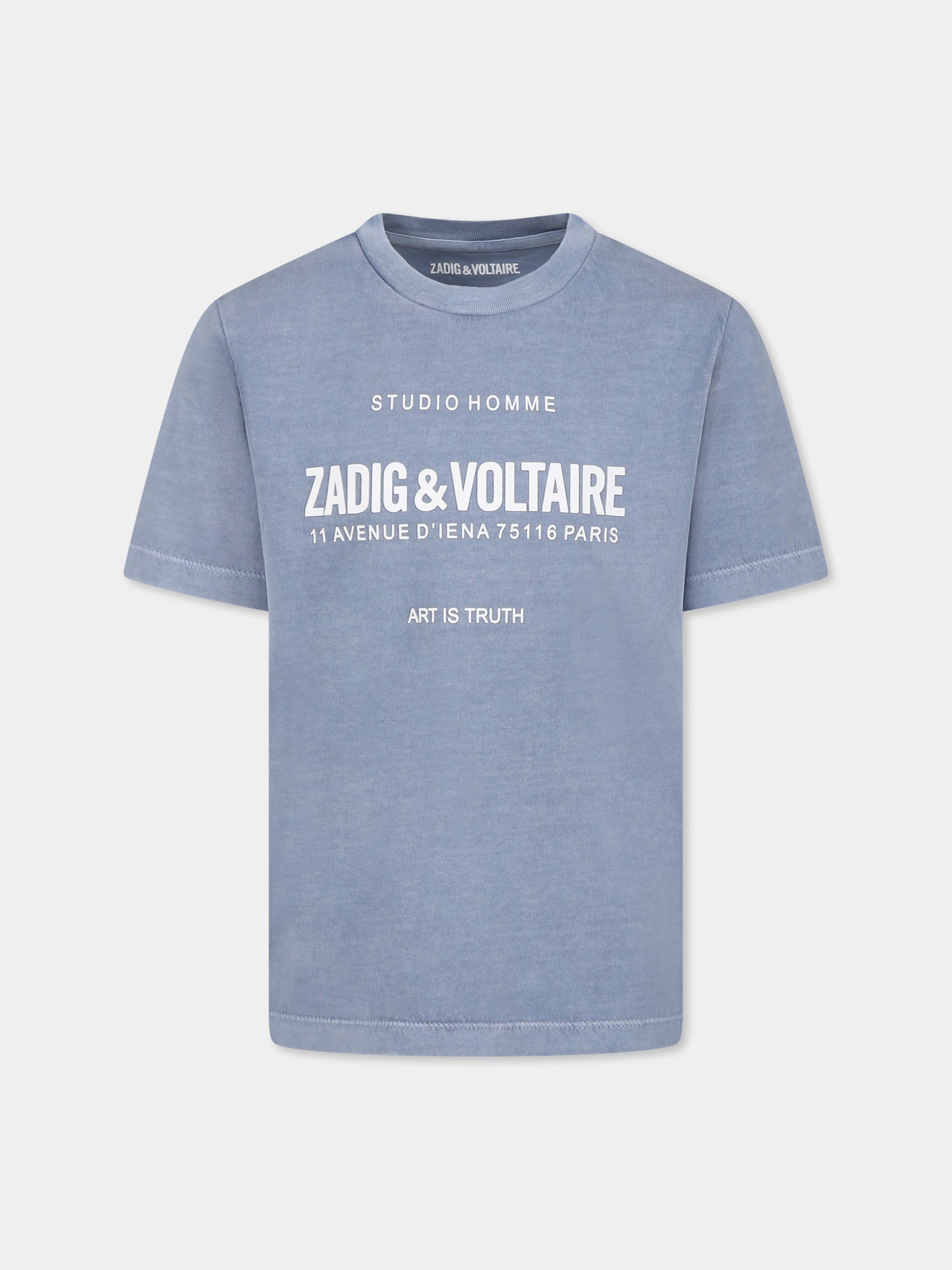 T-shirt celeste per bambino con logo,Zadig & Voltaire Kids,X60372 896