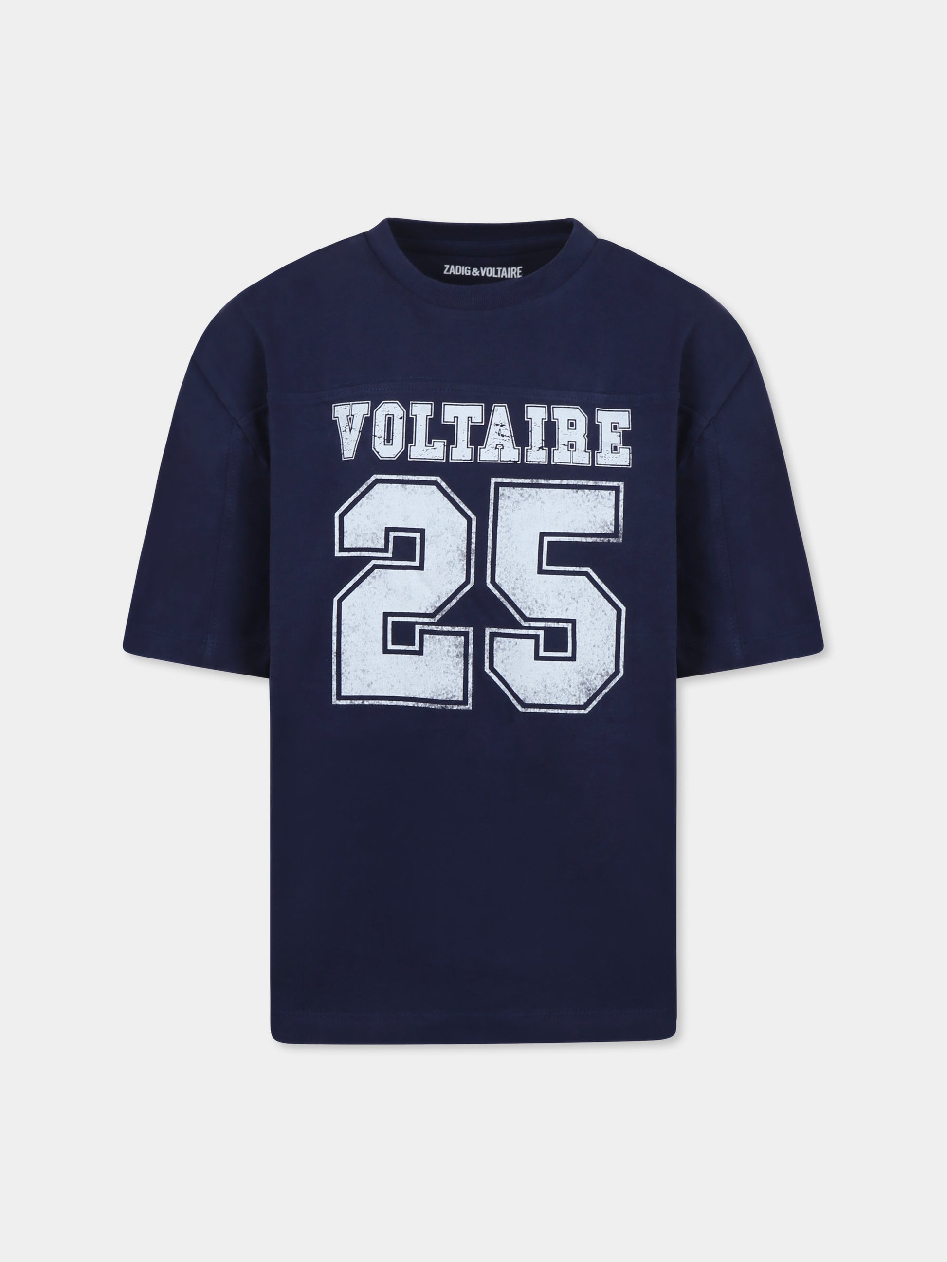 T-shirt blu per bambino con logo,Zadig & Voltaire Kids,X60369 85C