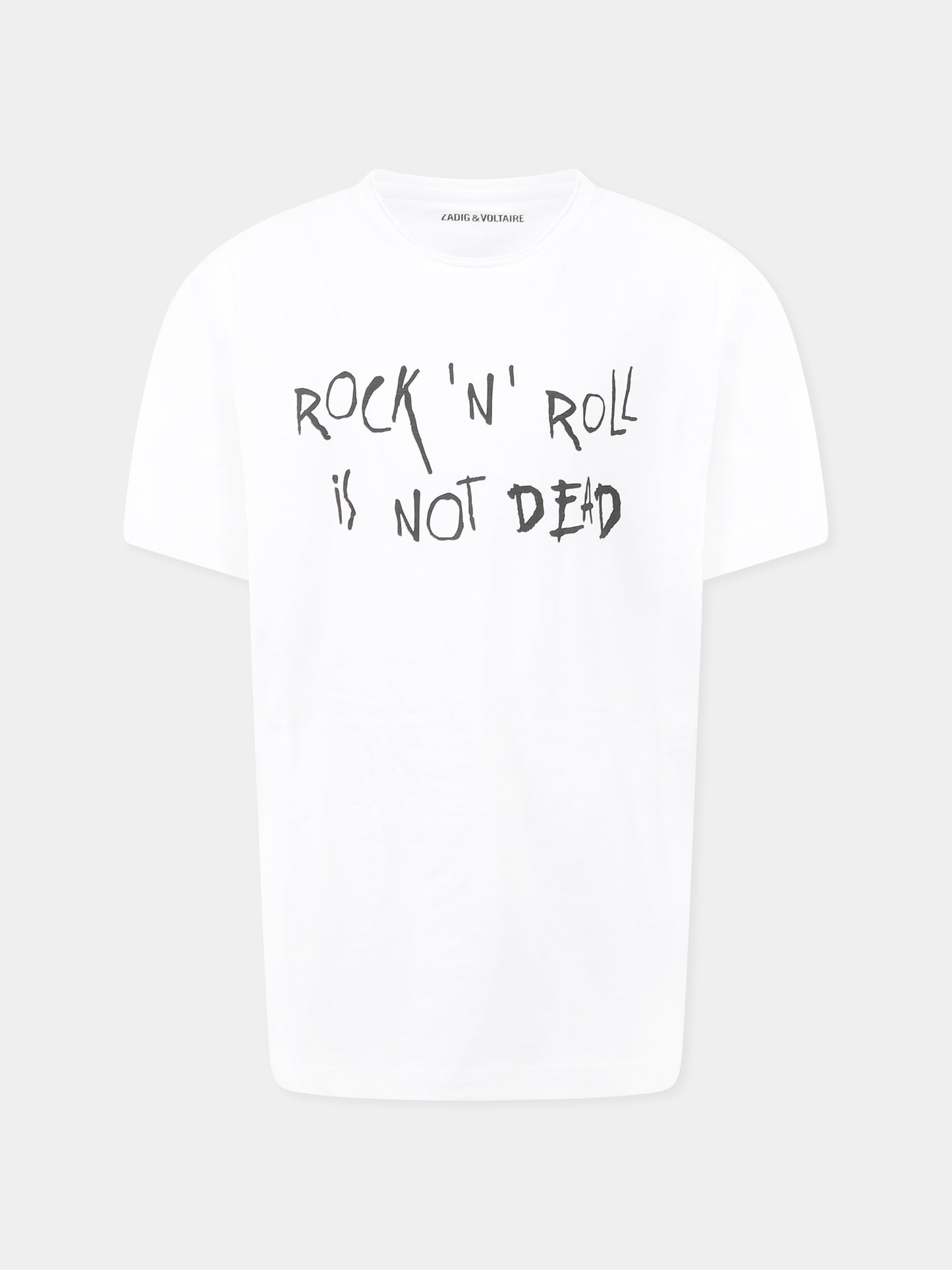 T-shirt bianca per bambini con scritta Rock  'n' roll is not dead,Zadig & Voltaire Kids,X60373 10P