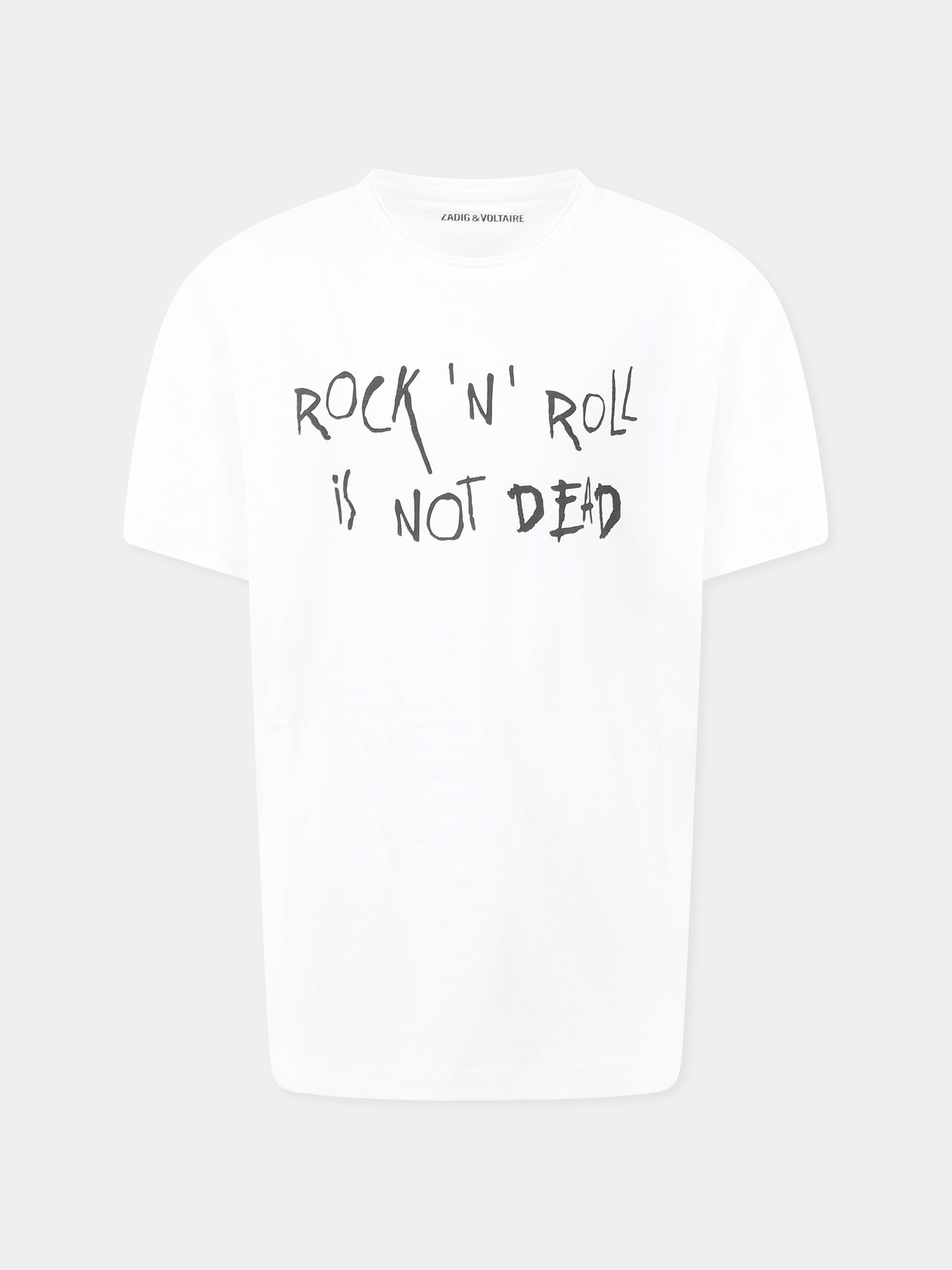 T-shirt bianca per bambini con scritta Rock  'n' roll is not dead,Zadig & Voltaire Kids,X60373 10P