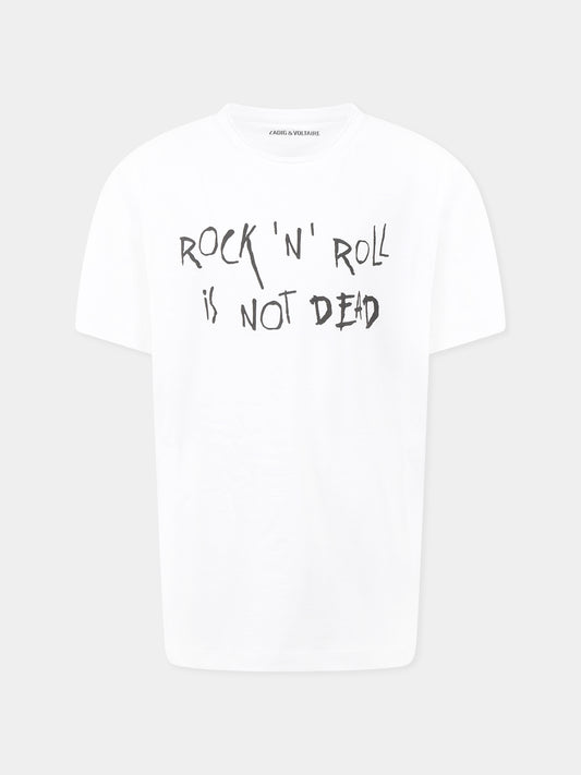 T-shirt bianca per bambini con scritta Rock  'n' roll is not dead,Zadig & Voltaire Kids,X60373 10P