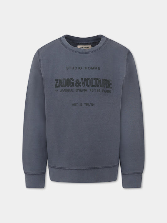 Felpa grigia per bambino con logo,Zadig & Voltaire Kids,X60382 033