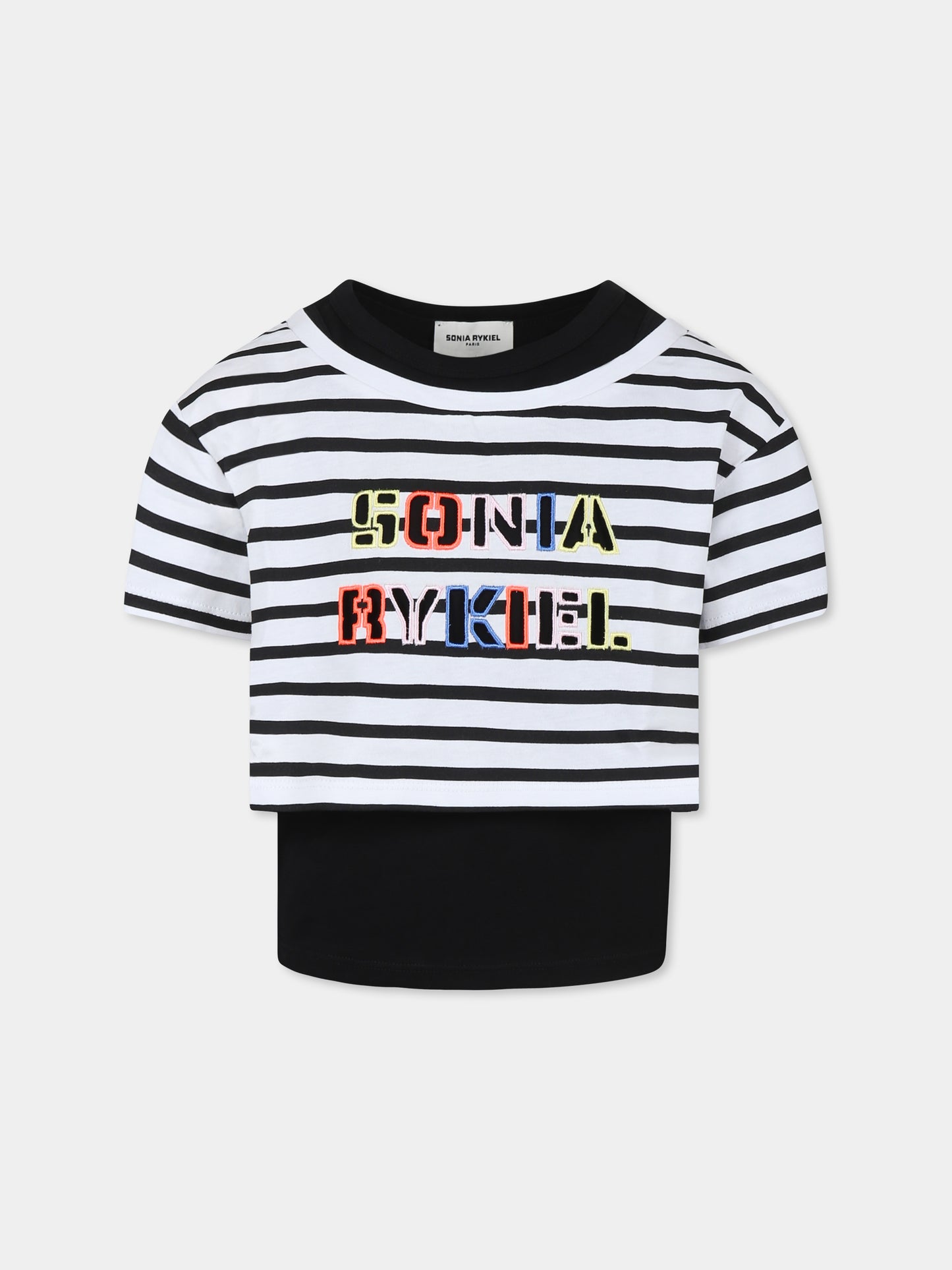 T-shirt crop multicolor per bambina con logo,Sonia Rykiel Paris,A00310 09B