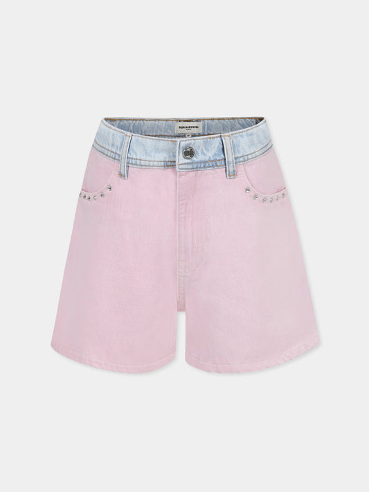 Shorts rosa per bambina con logo e strass,Sonia Rykiel Paris,A00297 45B