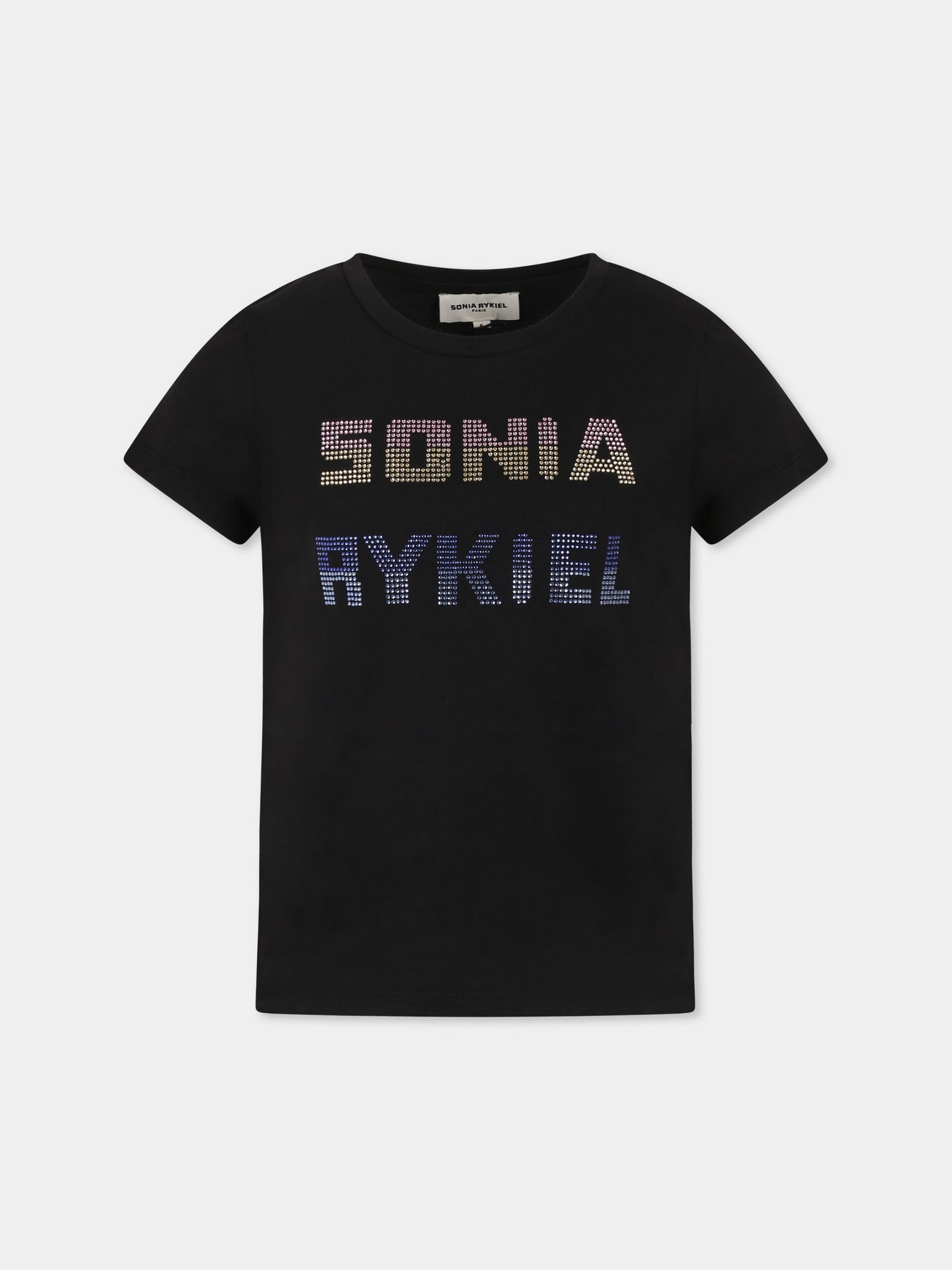T-shirt nera per bambina con logo,Sonia Rykiel Paris,A00304 09B
