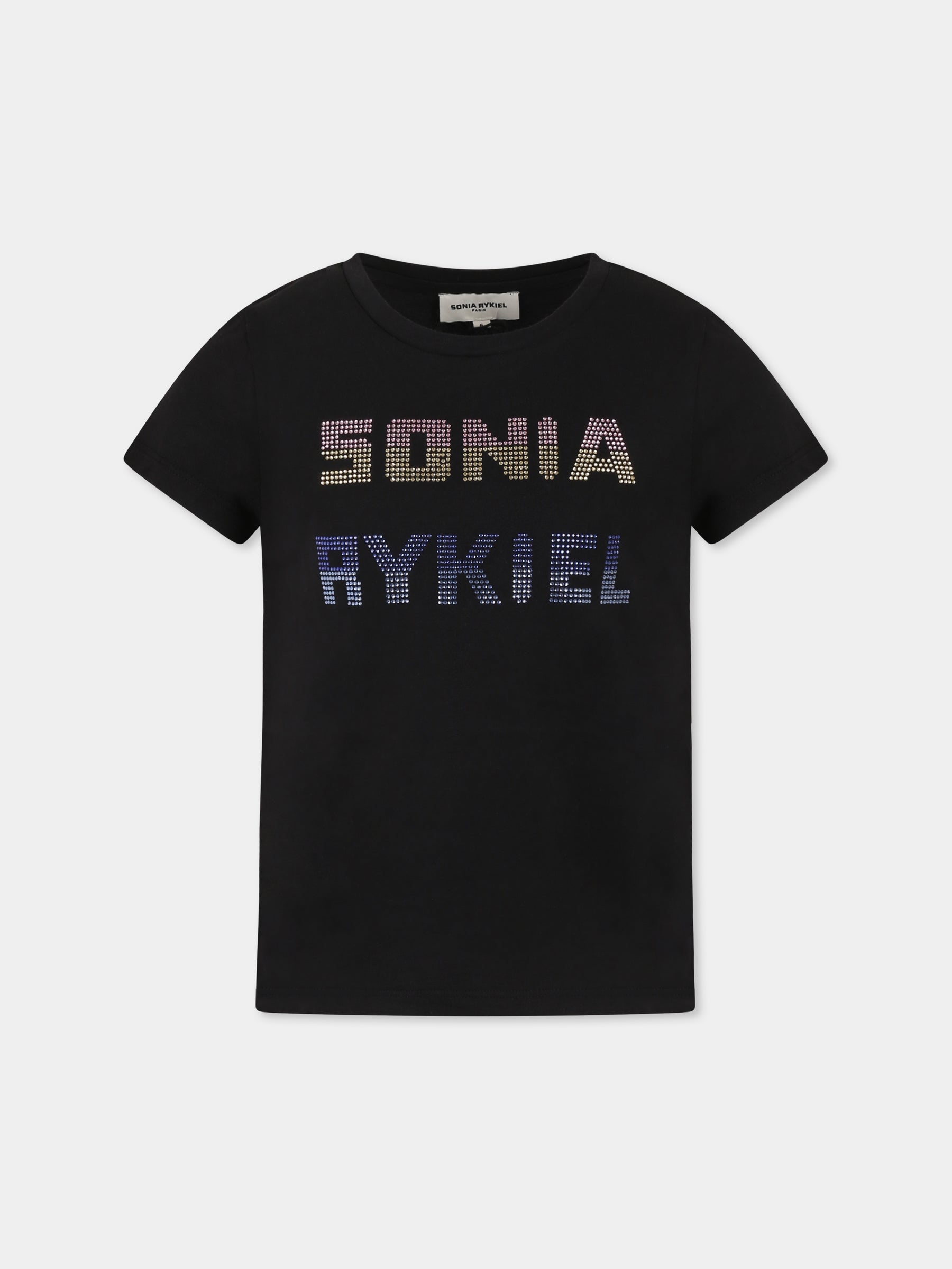 T-shirt nera per bambina con logo,Sonia Rykiel Paris,A00304 09B