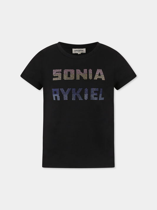 T-shirt nera per bambina con logo,Sonia Rykiel Paris,A00304 09B