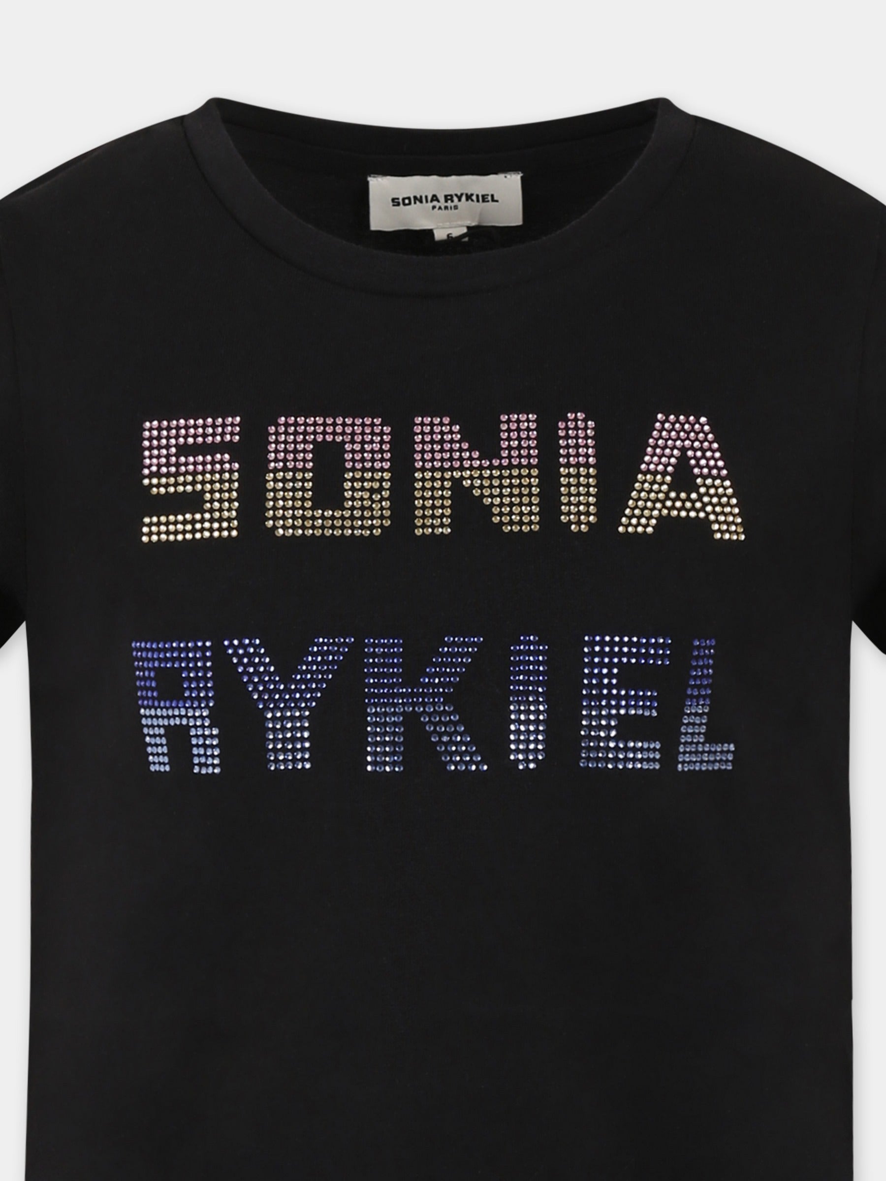 T-shirt nera per bambina con logo,Sonia Rykiel Paris,A00304 09B