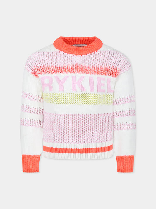 Maglione avorio per bambina con logo,Sonia Rykiel Paris,A00291 Z41