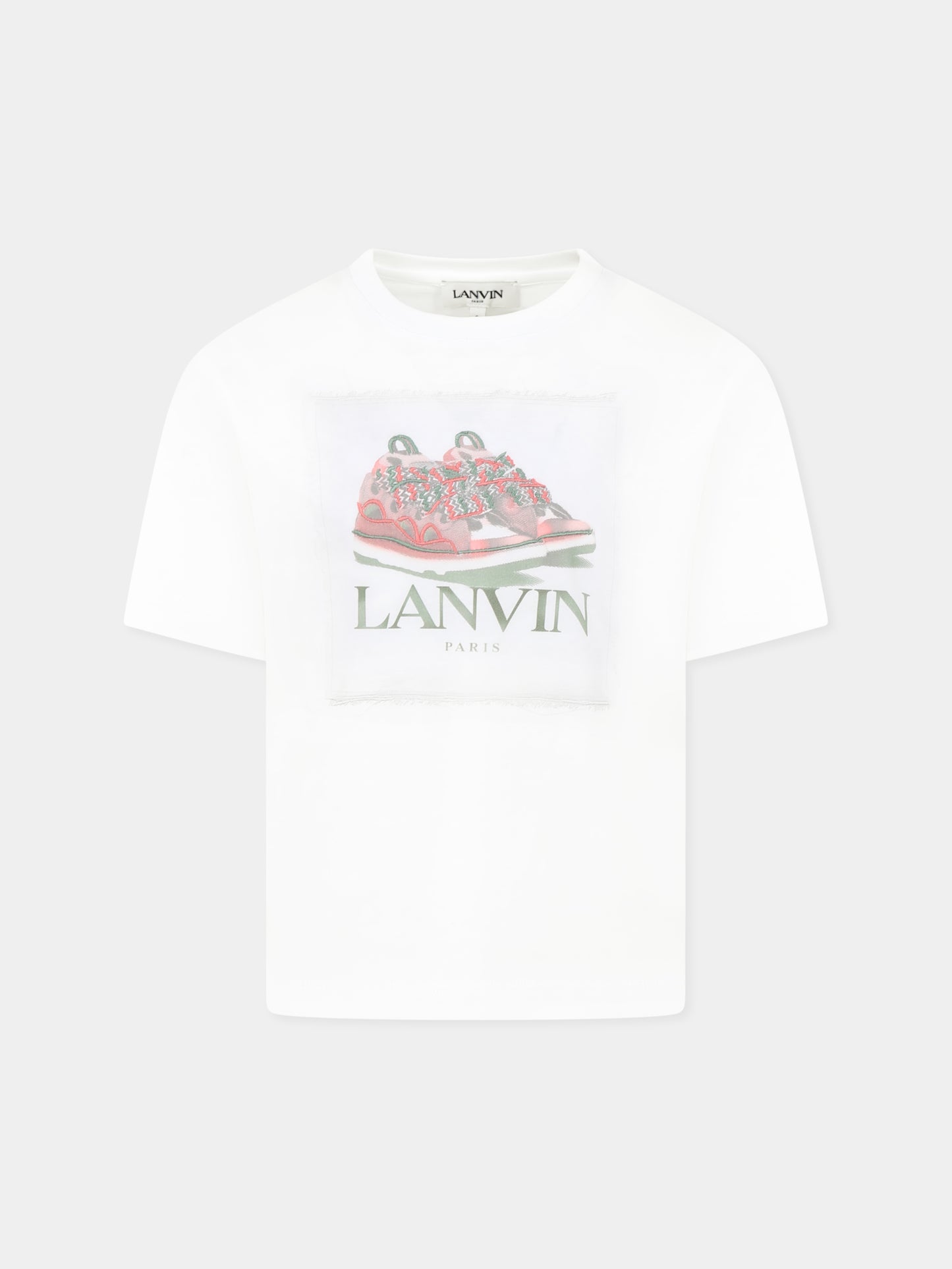 White t-shirt for girl with sneakers print