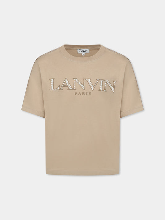 Beige t-shirt for boy with logo