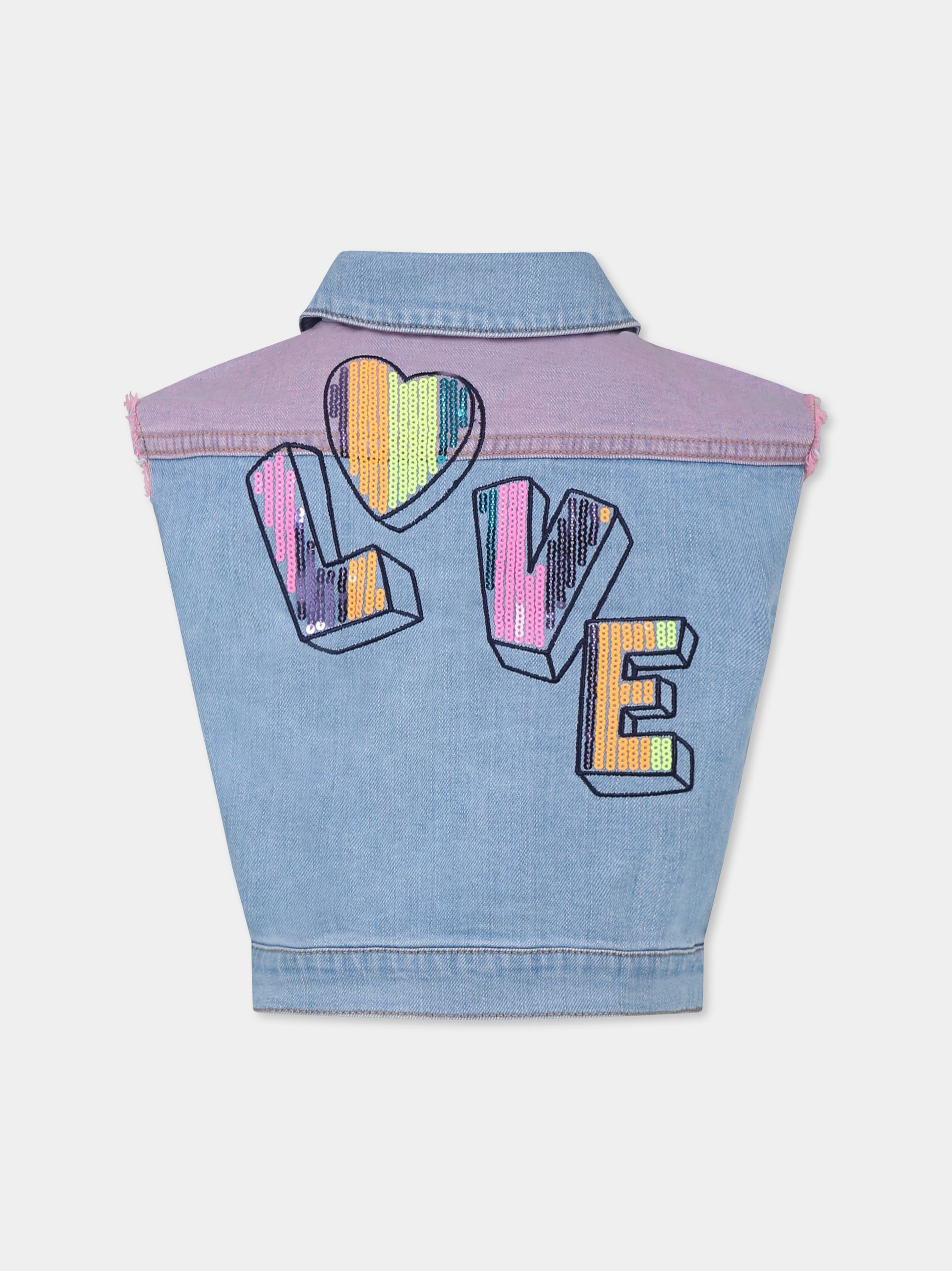 Gilet denim per bambina con scritta,Billieblush,U21069 Z13