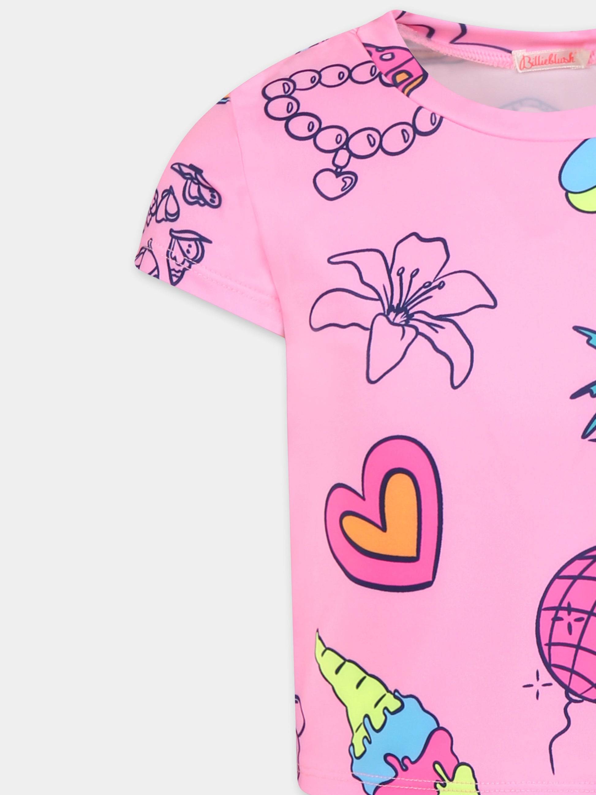 T-shirt rosa per bambina con stampa all over,Billieblush,U20929 462