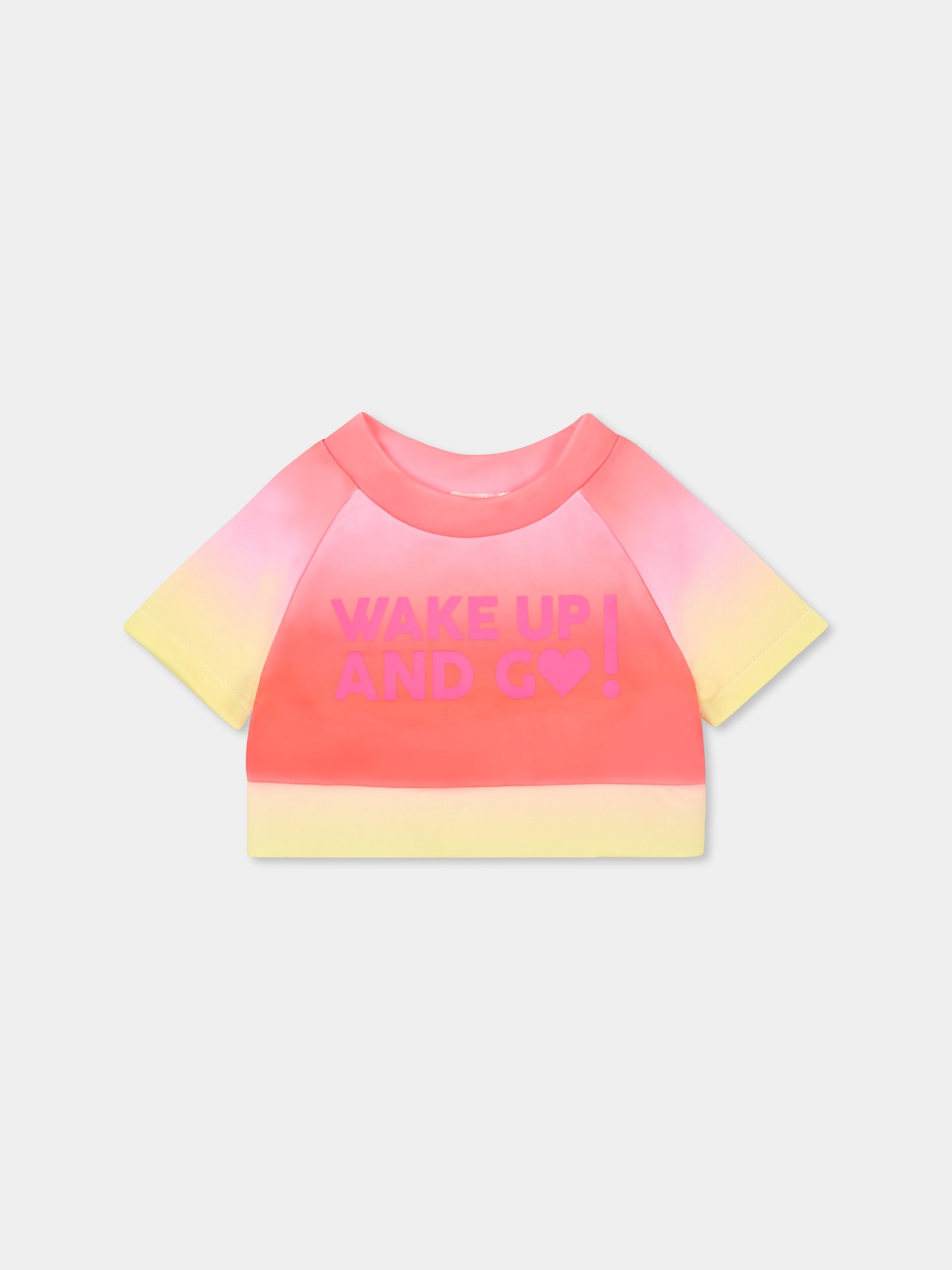 Multicolor T-shirt for girl with fuchsia lettering