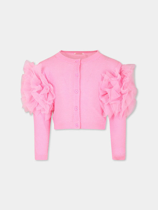 Cardigan rosa per bambina con tulle,Billieblush,U20995 462