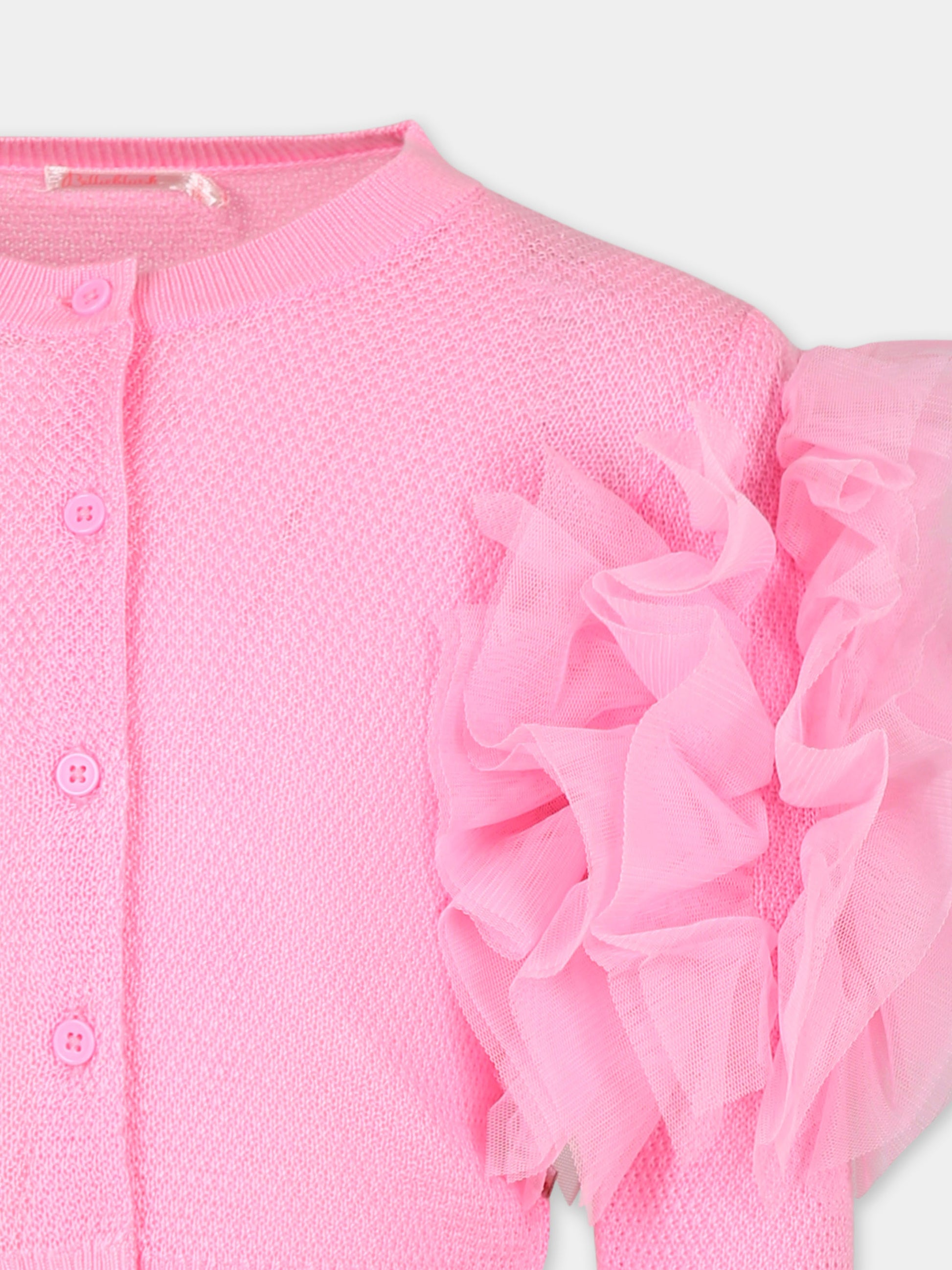 Cardigan rosa per bambina con tulle,Billieblush,U20995 462