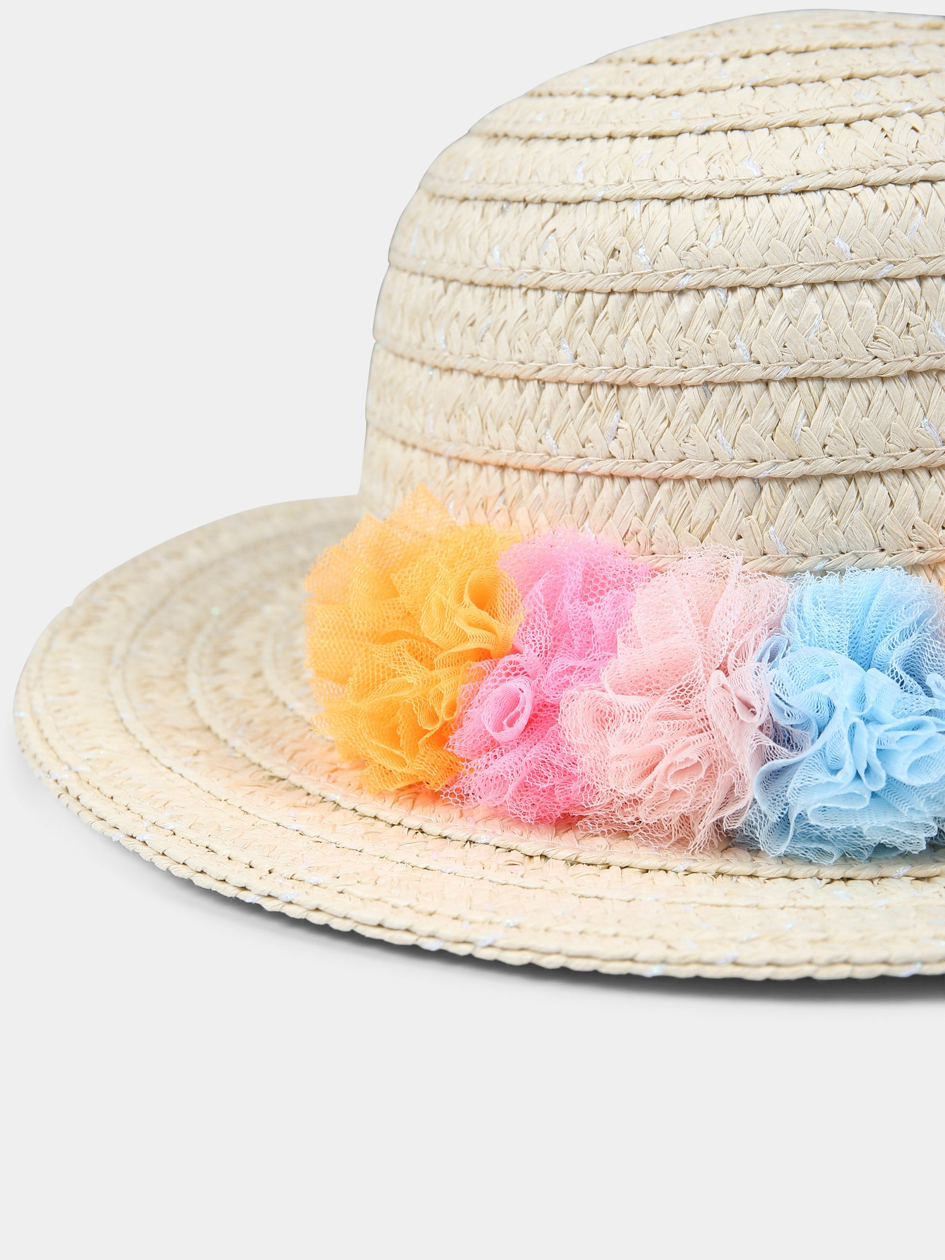 Cappello di paglia beige per bambina con rouches,Billieblush,U21112 Z41