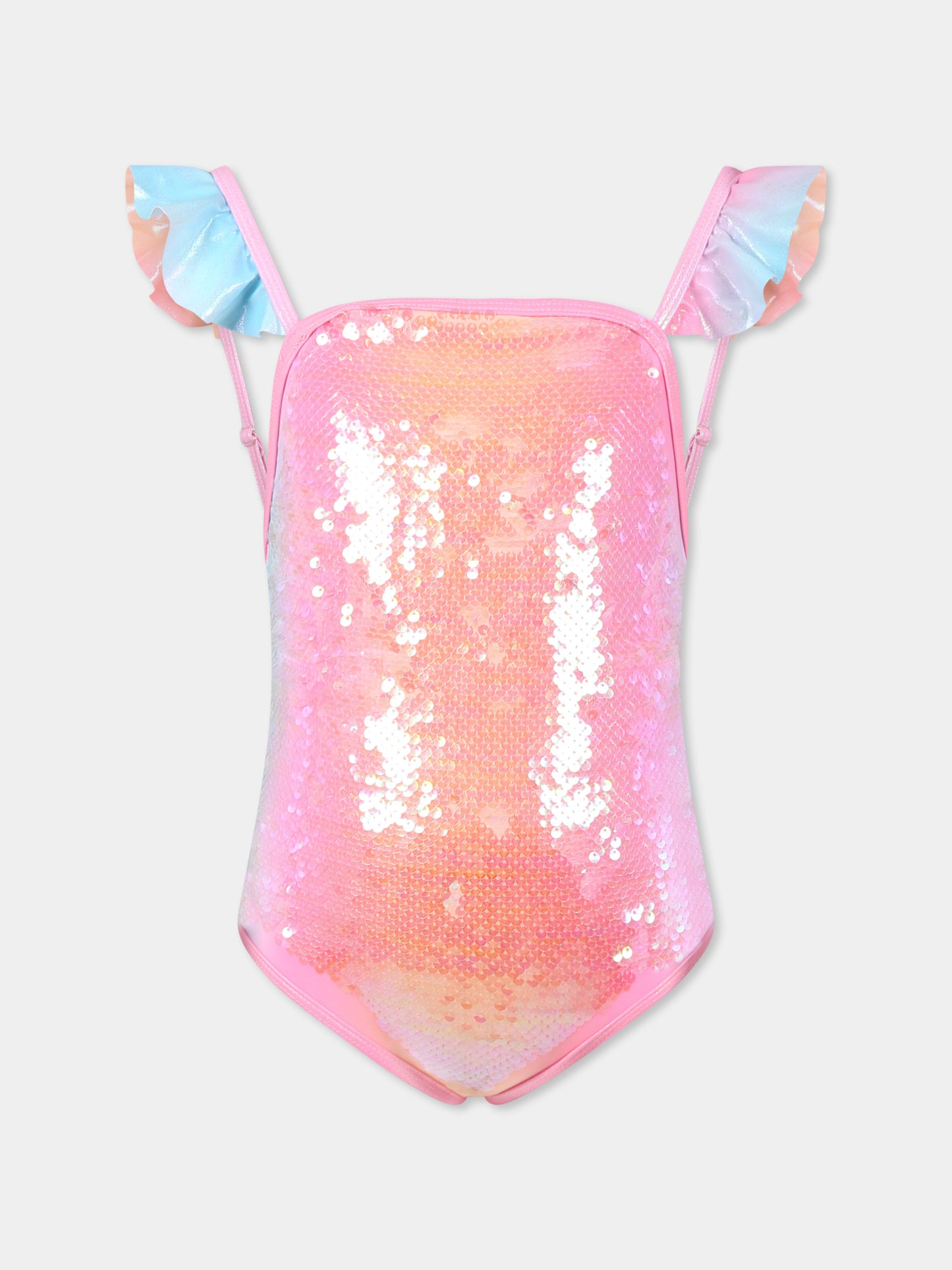 Multicolor swimsuit for girl with sequins