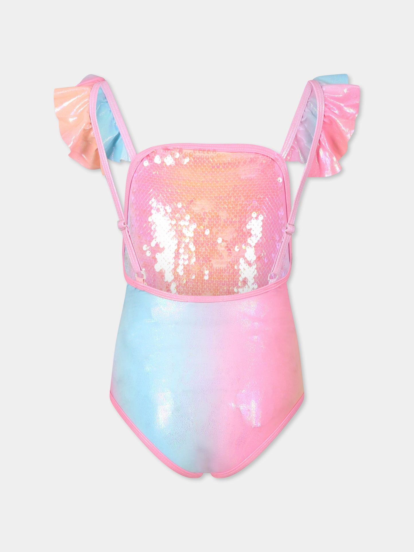 Multicolor swimsuit for girl with sequins