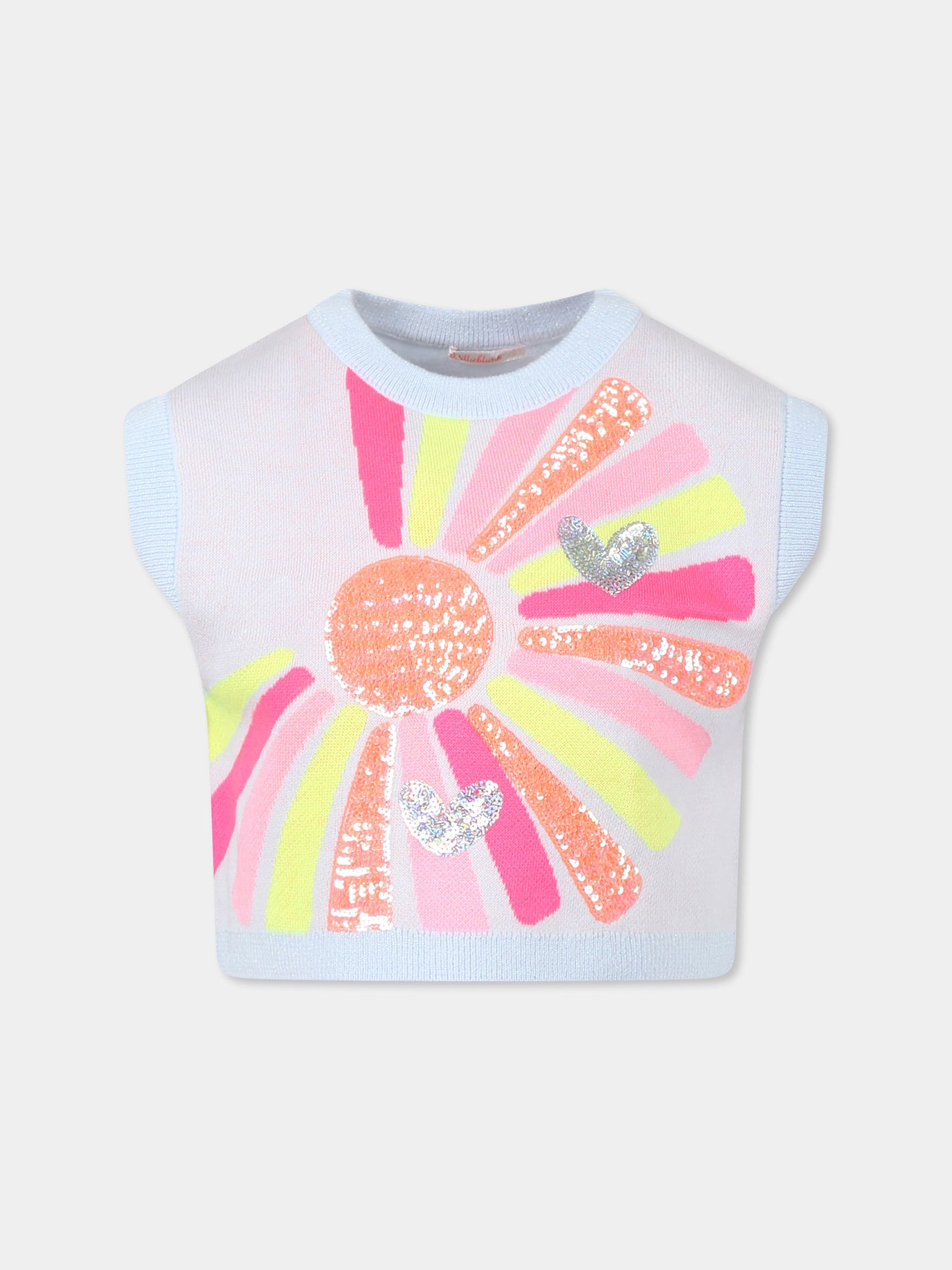 Light blue vest sweater for girl with sun