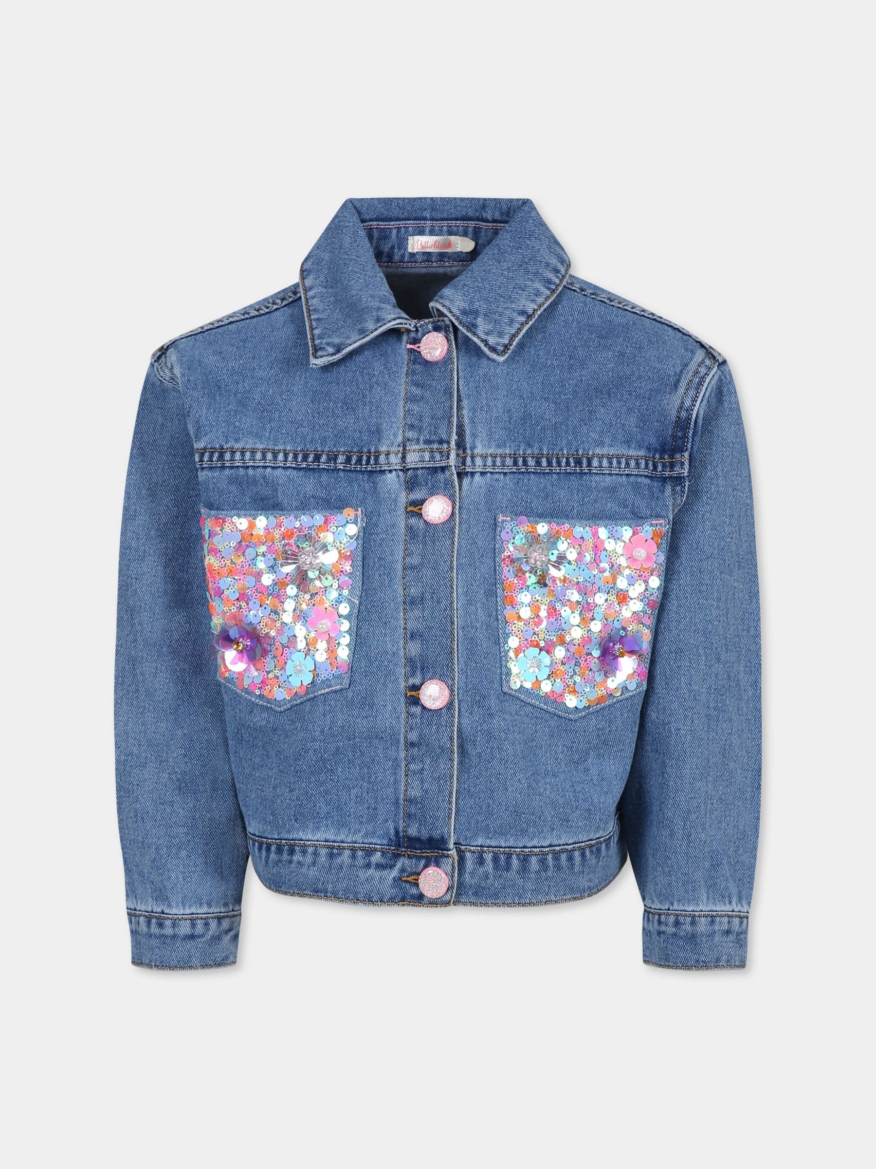 Giubbotto di jeans denim per bambina con paillettes,Billieblush,U20914 Z25