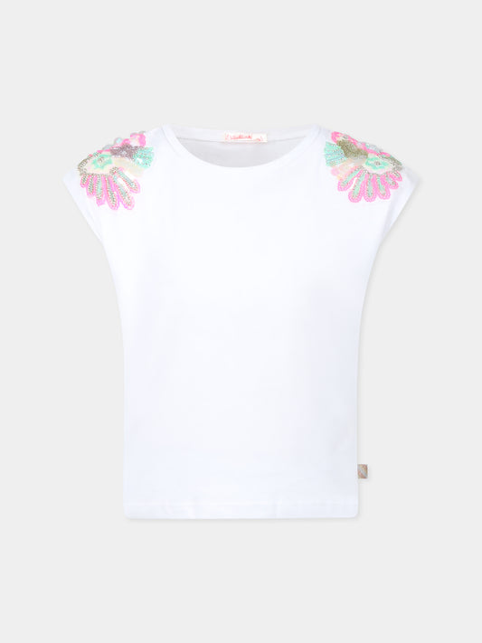 T-shirt bianca per bambina con paillettes,Billieblush,U20994 10P