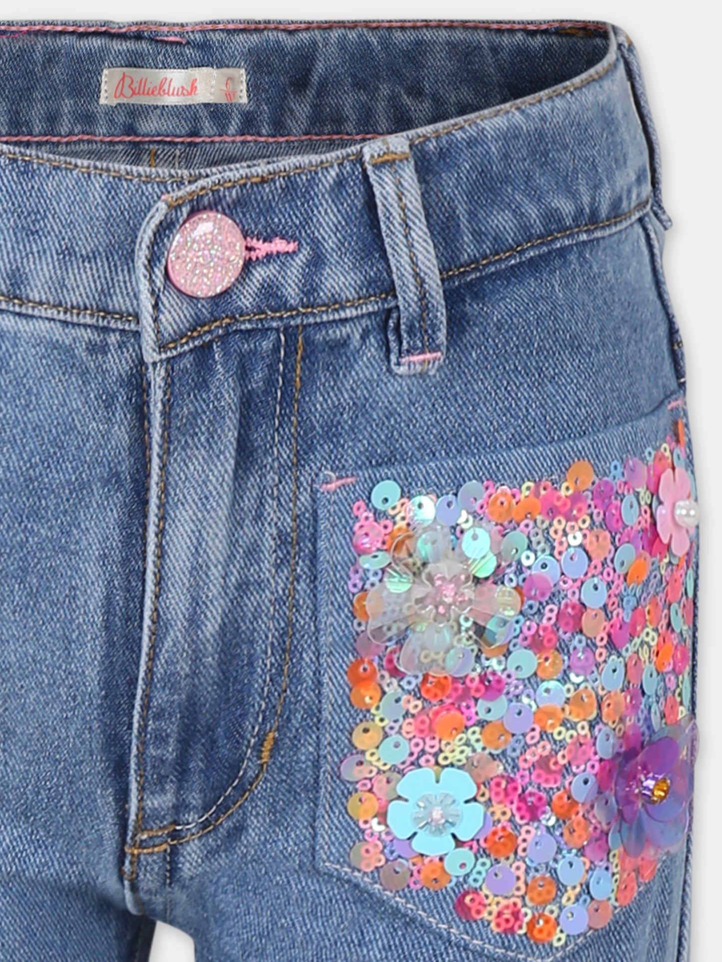 Jeans denim per bambina con paillettes,Billieblush,U20849 Z25