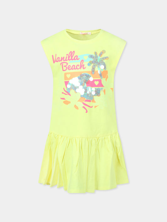 Vestito giallo per bambina con stampa spiaggia,Billieblush,U20906 549
