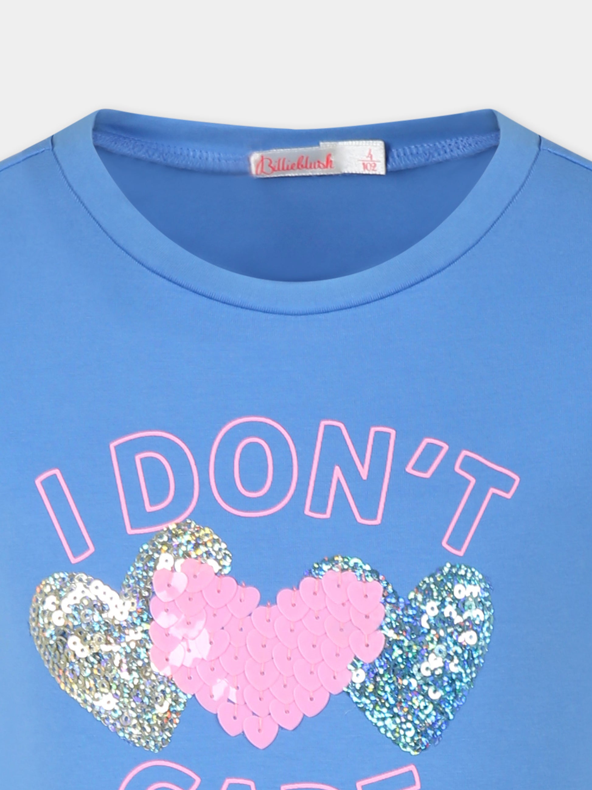 T-shirt blu per bambina con cuori e scritta,Billieblush,U20923 784