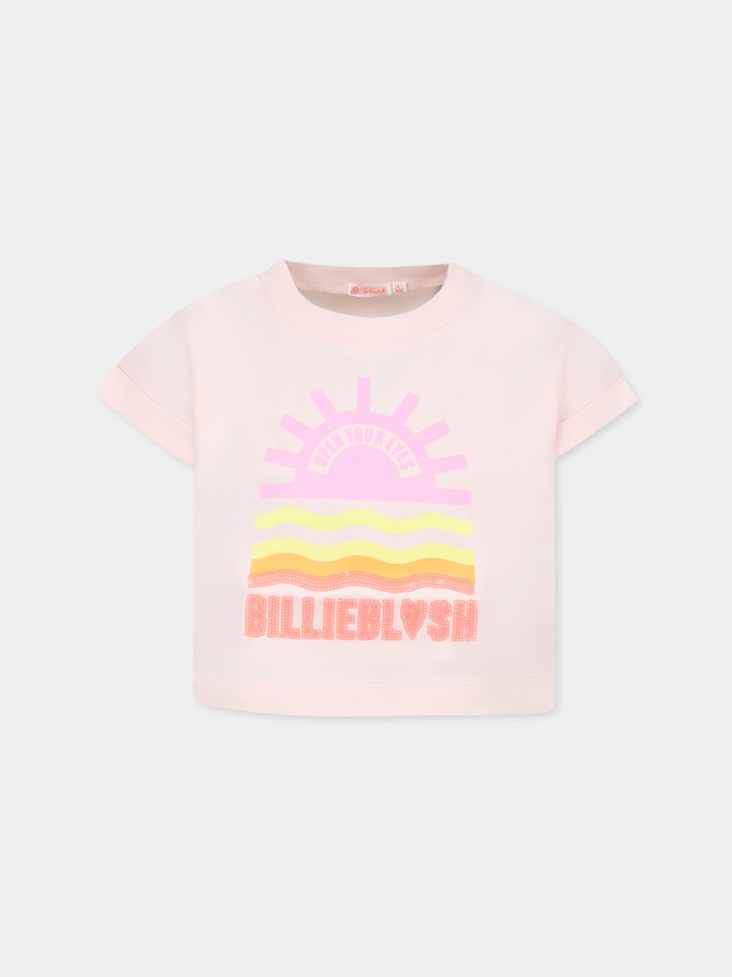 Pink crop t-shirt for girl with sun