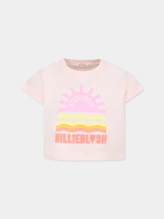 Pink crop t-shirt for girl with sun