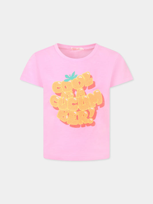 T-shirt rosa per bambina con scritta,Billieblush,U20926 462