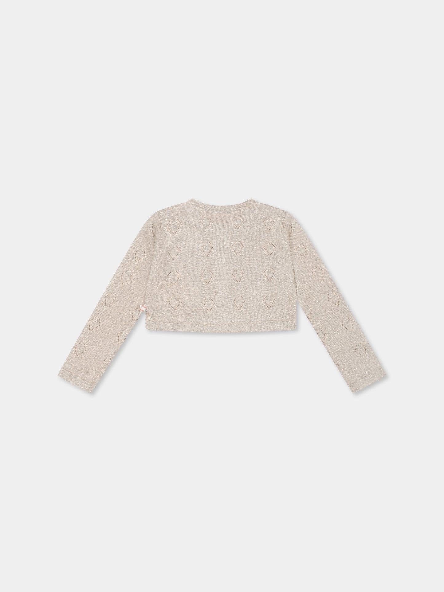 Cardigan beige crop per bambina con dettagli in lurex,Billieblush,U21106 Z99
