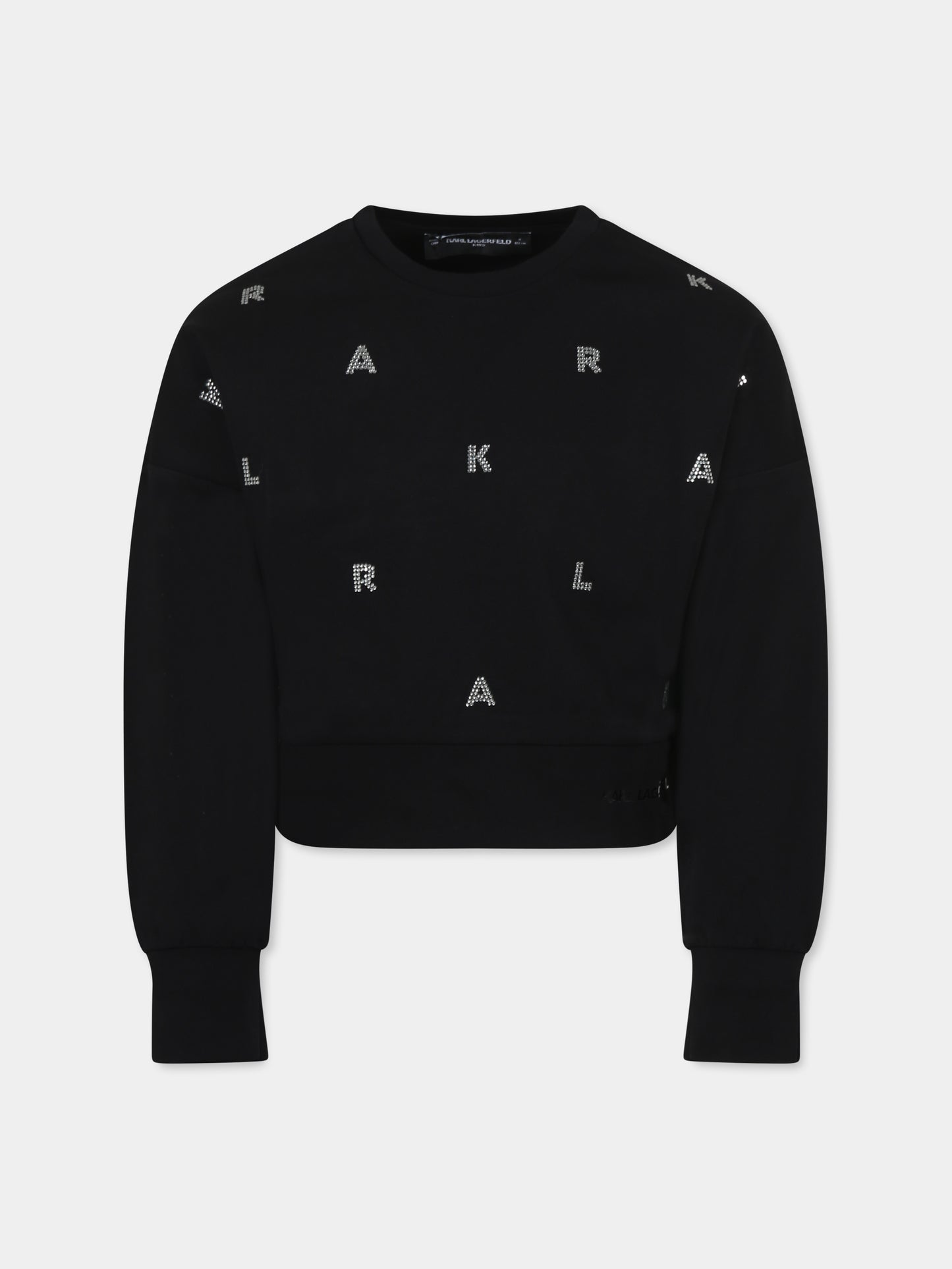 Felpa nera per bambina con logo e strass,Karl Lagerfeld Kids,Z30469 09B