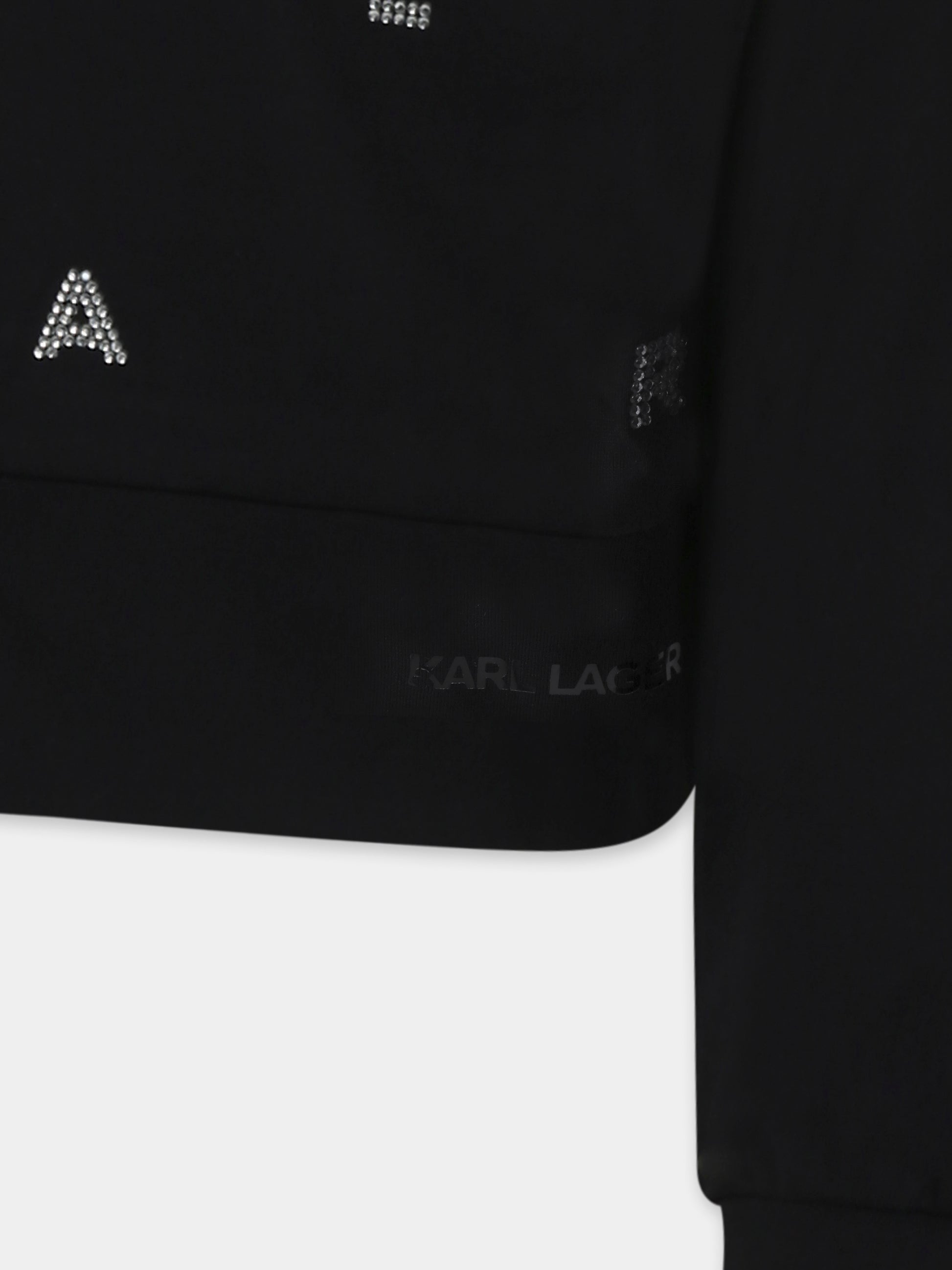 Felpa nera per bambina con logo e strass,Karl Lagerfeld Kids,Z30469 09B