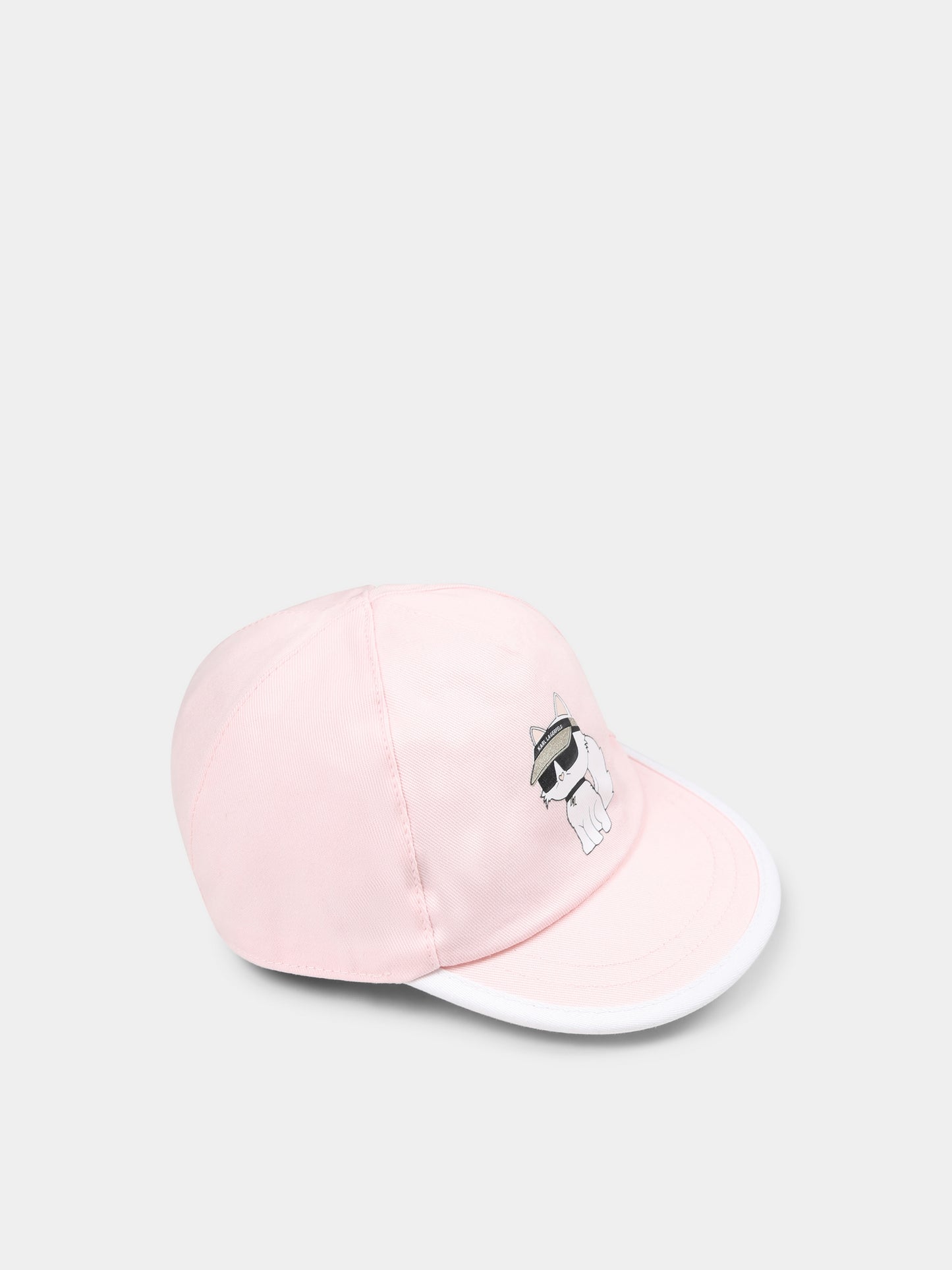 Reversible pink hat for baby girl with Choupette