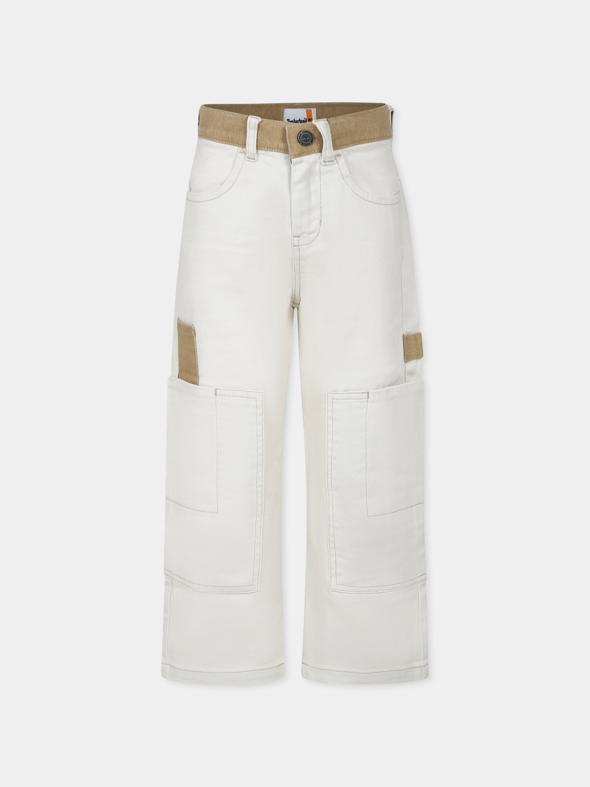 Pantaloni avorio per bambino con logo,Timberland,T60467 190