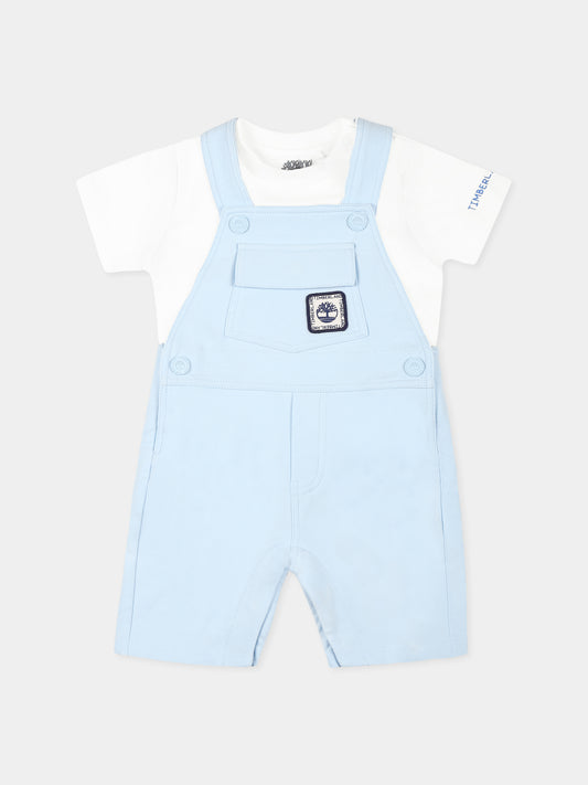 Completo salopette celeste per neonato con logo,Timberland,T60399 78B