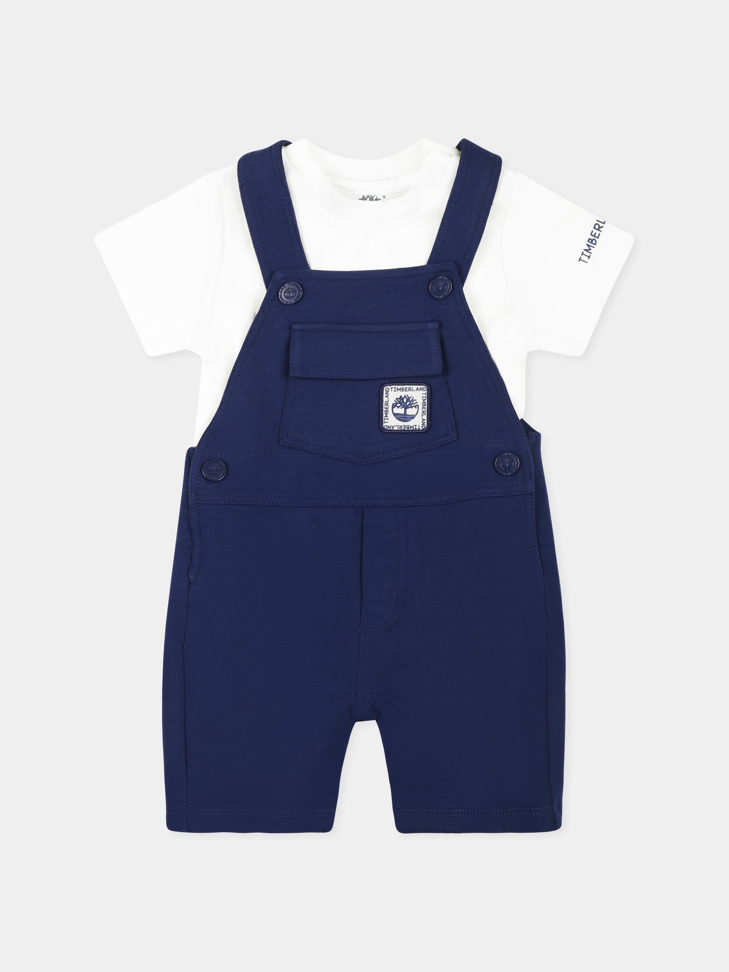 Completo salopette blu per neonato con logo,Timberland,T60399 84N