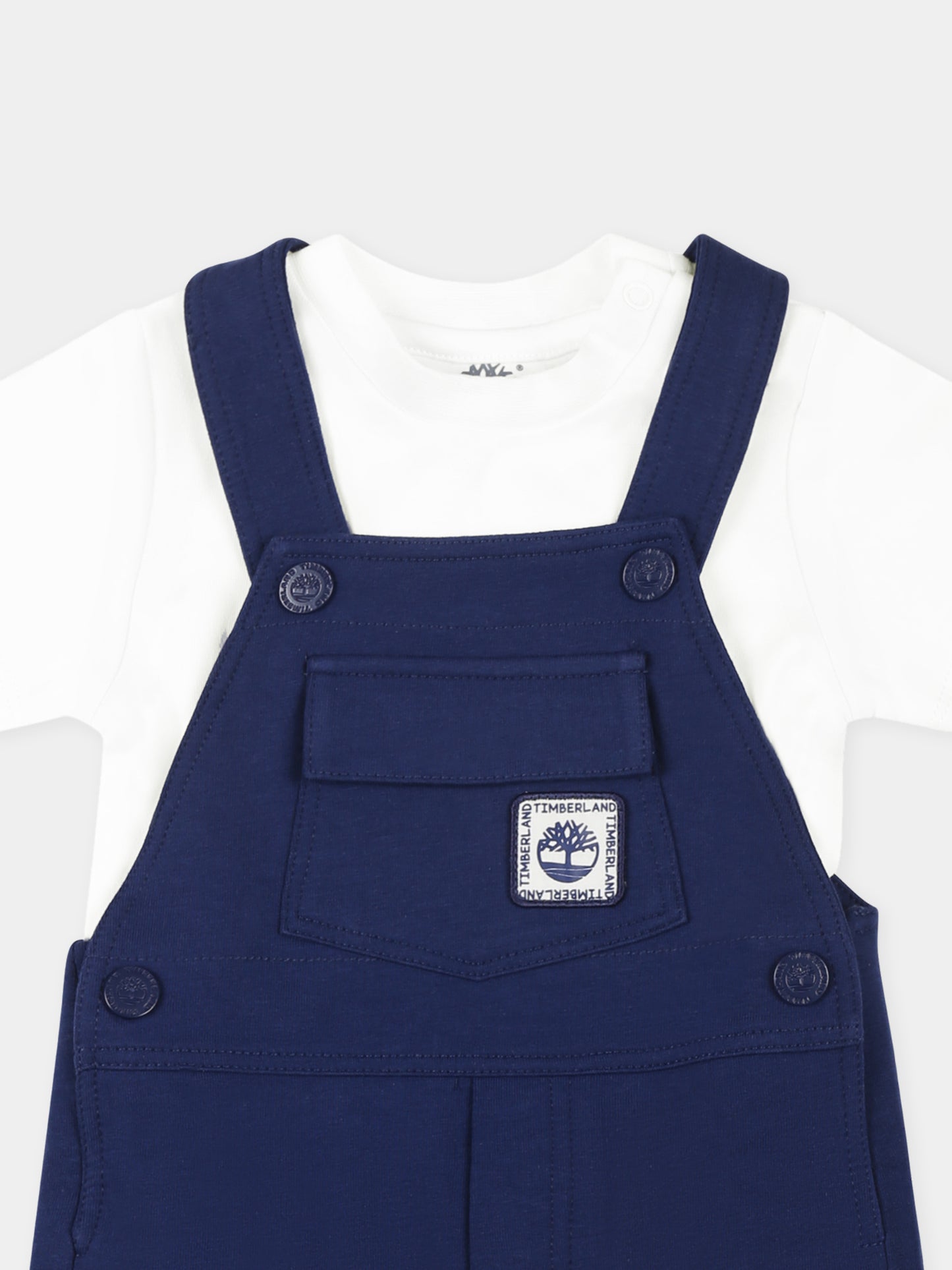 Completo salopette blu per neonato con logo,Timberland,T60399 84N
