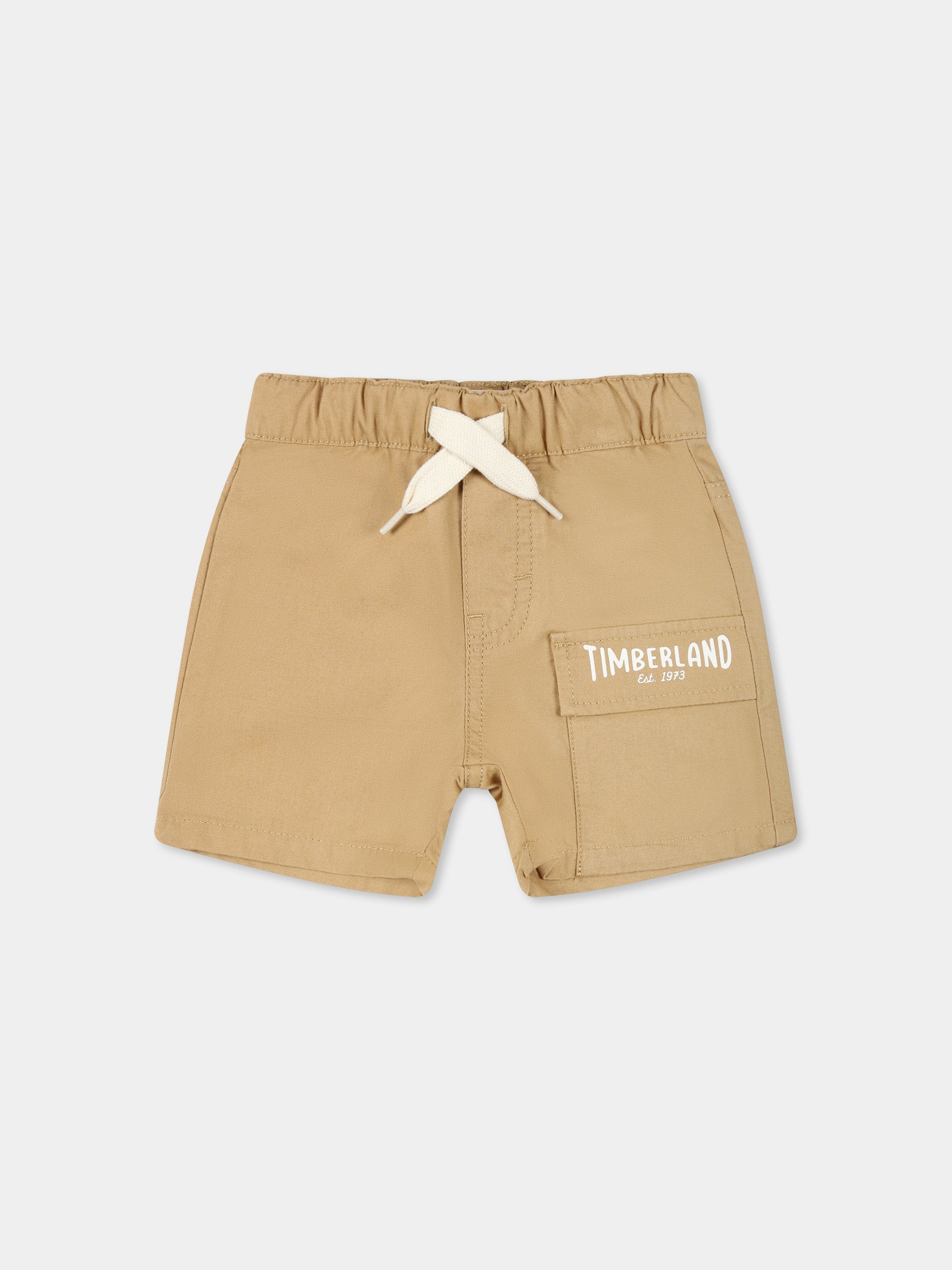 Shorts beige per neonato con logo,Timberland,T60495 276