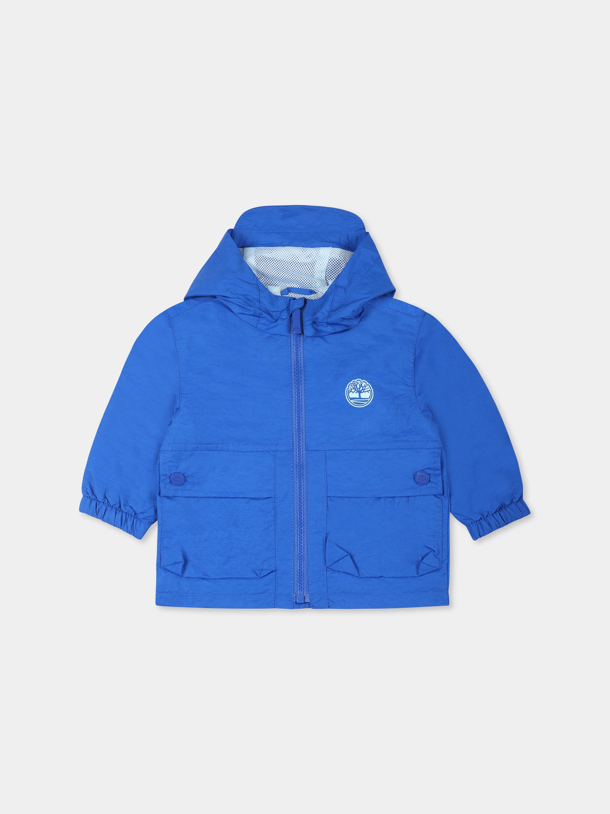 Giacca a vento azzurra per neonato con albero,Timberland,T60501 81L