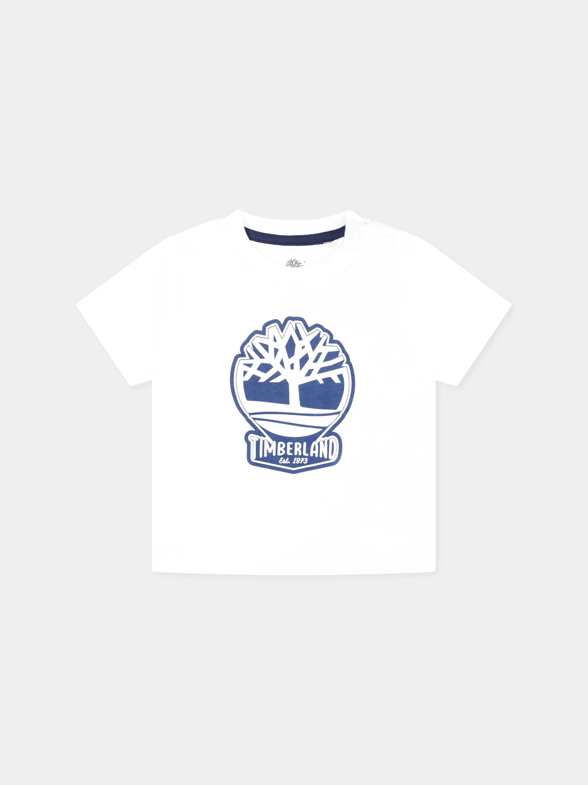T-shirt bianca per neonato con albero e logo,Timberland,T60506 10P