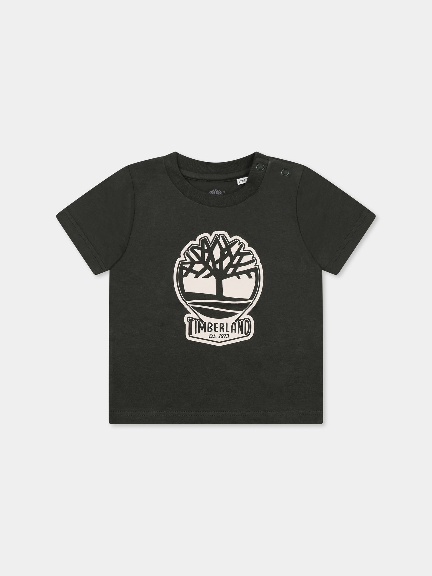 T-shirt verde per neonato con albero e logo,Timberland,T60506 72A